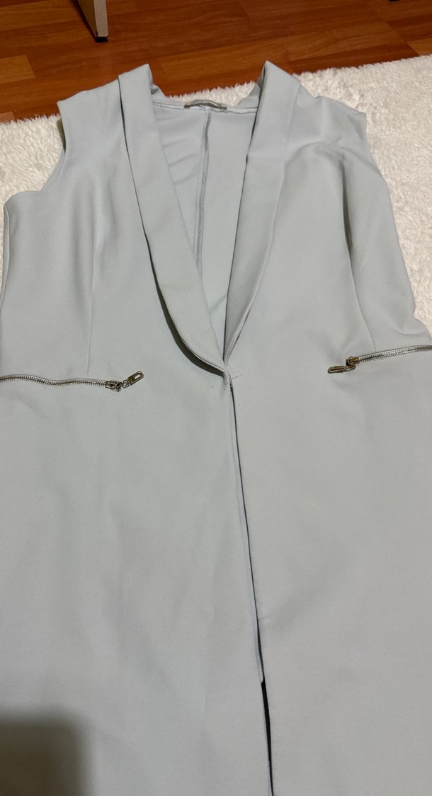 Gri Midi Kolsuz Ceket Yelek - Görsel 2