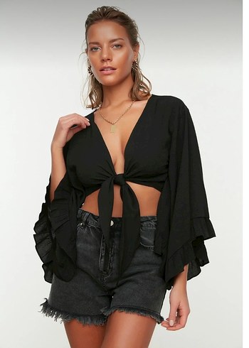 Siyah Bağlamalı Bluz - Görsel 2