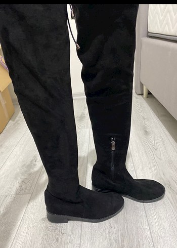 Siyah Süet Dizüstü Fermuarlı Çizme - Görsel 3