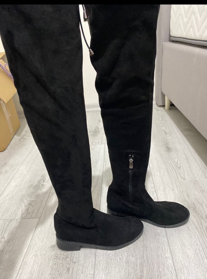 Siyah Süet Dizüstü Fermuarlı Çizme - Görsel 3