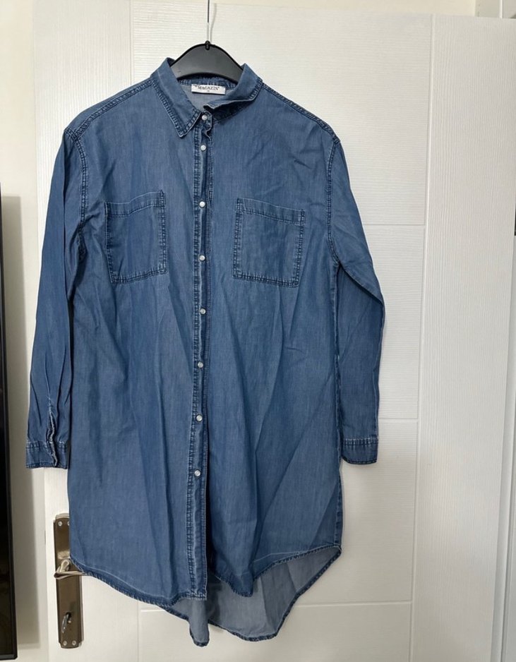 Düğmeli Mavi Denim Kadın Gömlek - Görsel 2