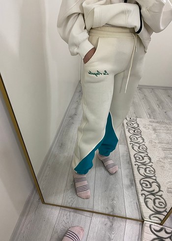 Beyaz Nakışlı ve Bağcıklı Kadın Eşofman Altı - Görsel 12