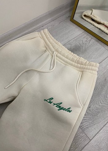 Beyaz Nakışlı ve Bağcıklı Kadın Eşofman Altı - Görsel 5