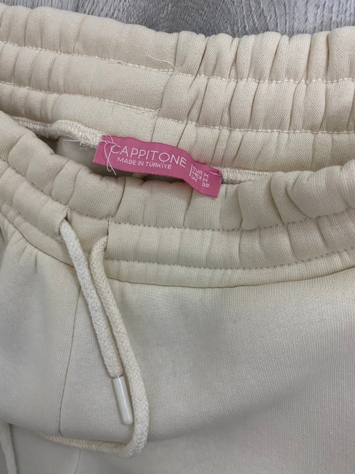 Beyaz Nakışlı ve Bağcıklı Kadın Eşofman Altı - Görsel 2