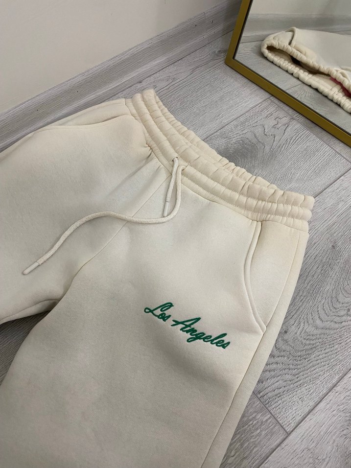 Beyaz Nakışlı ve Bağcıklı Kadın Eşofman Altı - Görsel 5