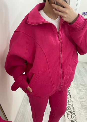 Kadın Pembe Fermuarlı Yüksek Yaka Eşofman Takımı - Görsel 12
