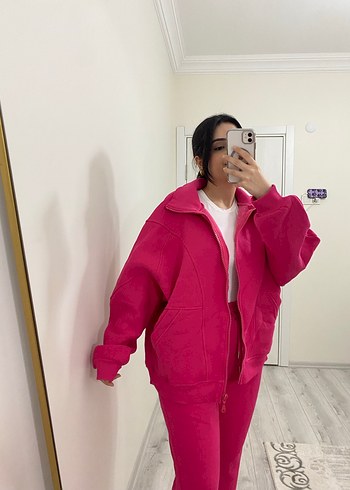 Kadın Pembe Fermuarlı Yüksek Yaka Eşofman Takımı - Görsel 13