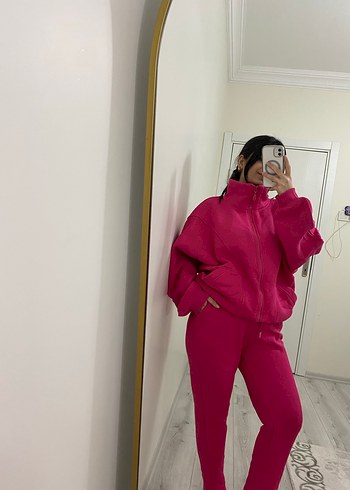 Kadın Pembe Fermuarlı Yüksek Yaka Eşofman Takımı - Görsel 2