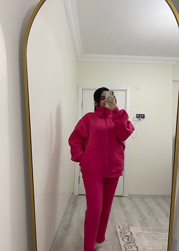 Kadın Pembe Fermuarlı Yüksek Yaka Eşofman Takımı - Görsel 6