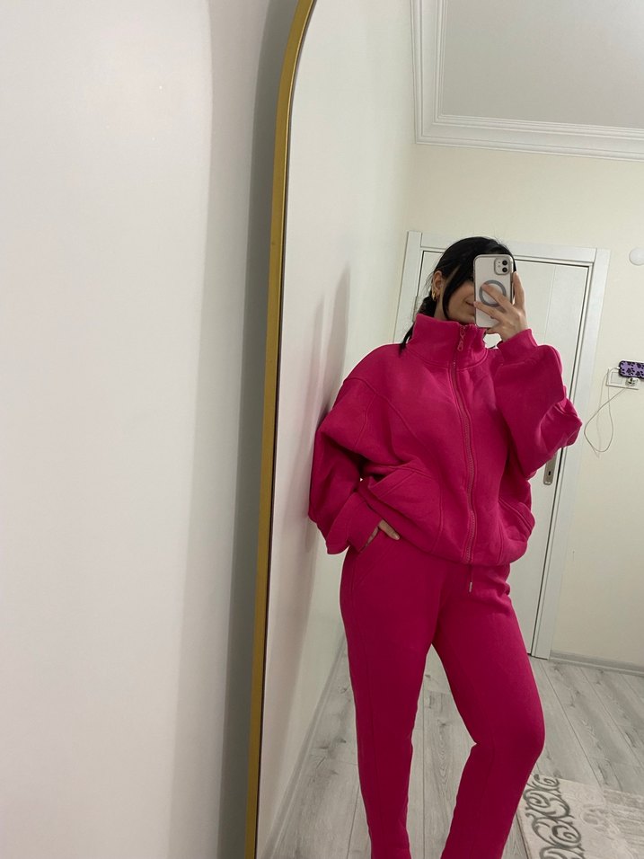 Kadın Pembe Fermuarlı Yüksek Yaka Eşofman Takımı - Görsel 2