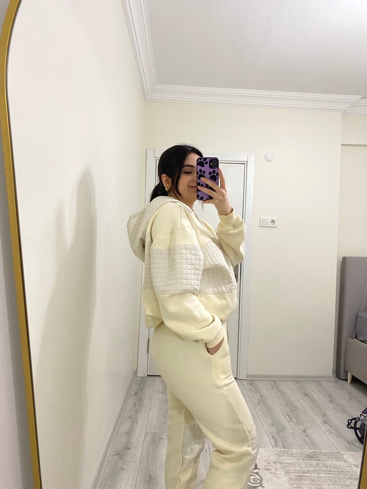 Beyaz Kadın Midi Eşofman Takımı - Görsel 2