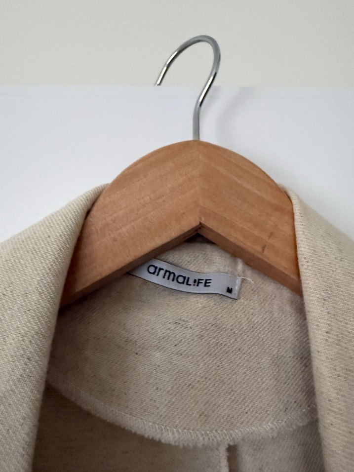 Bej Keten Düğmeli Kadın Blazer Ceket - Görsel 5