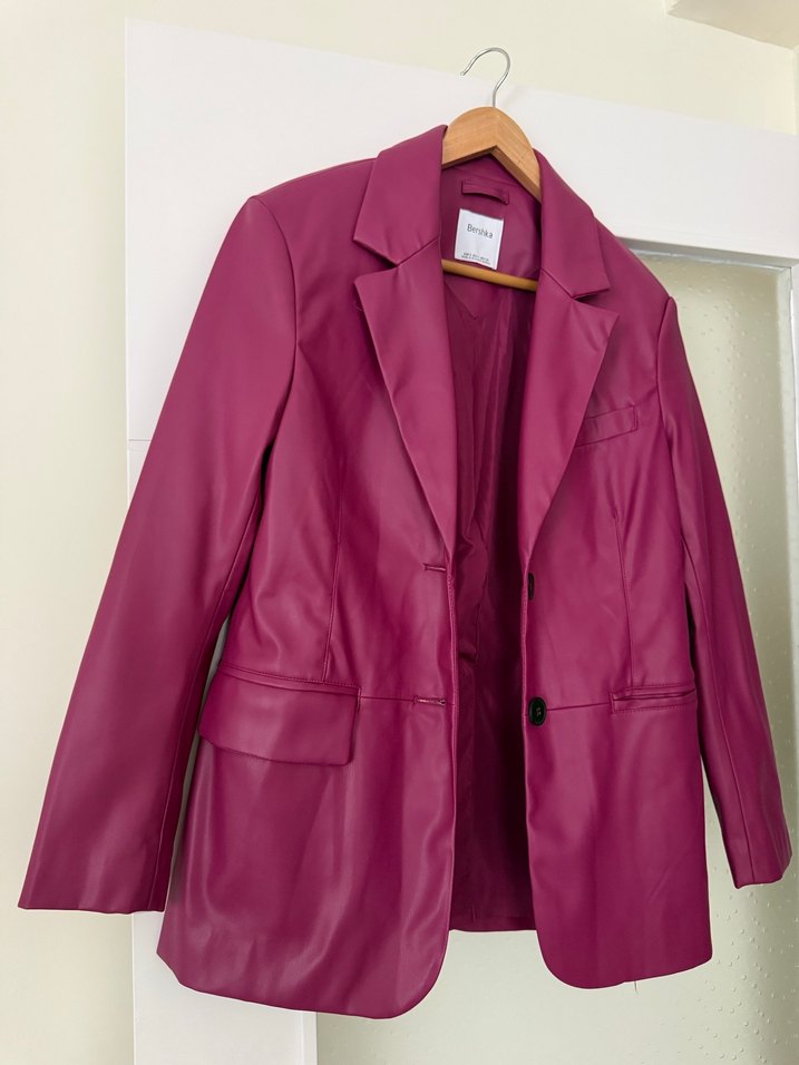 Pembe bershka deri ceket - Görsel 5