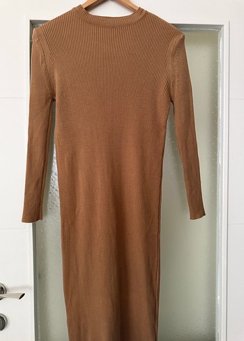 Uzun Kollu camel Dar Kesim Elbise - Görsel 2