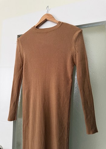 Uzun Kollu camel Dar Kesim Elbise - Görsel 3
