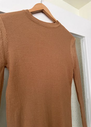 Uzun Kollu camel Dar Kesim Elbise - Görsel 4