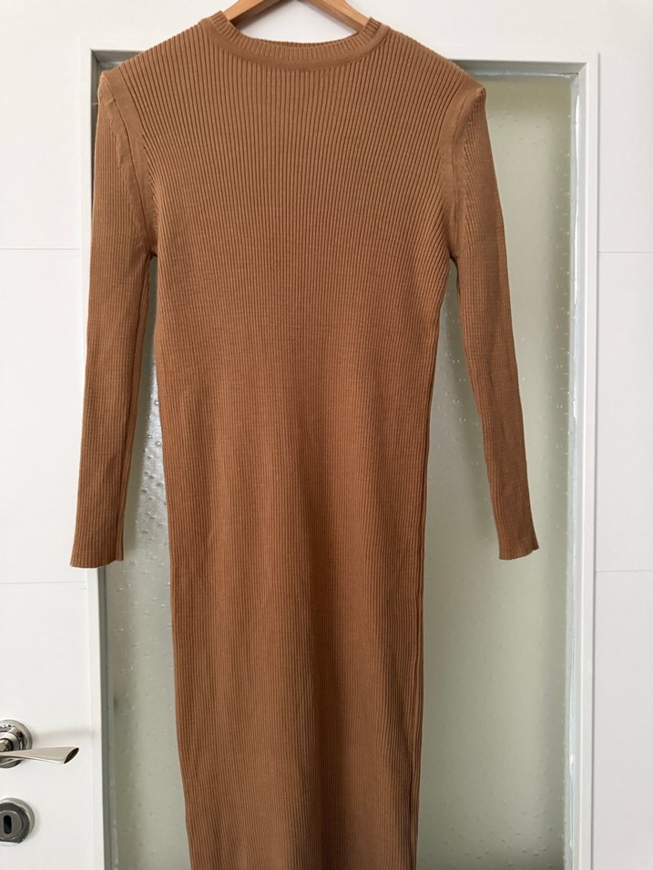 Uzun Kollu camel Dar Kesim Elbise - Görsel 2