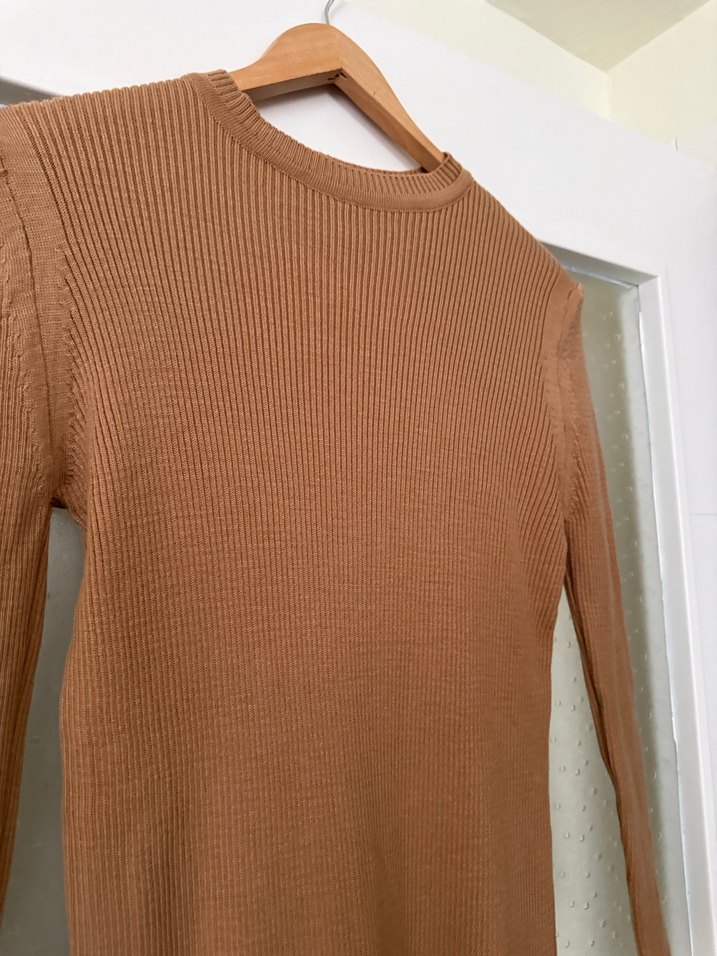 Uzun Kollu camel Dar Kesim Elbise - Görsel 4