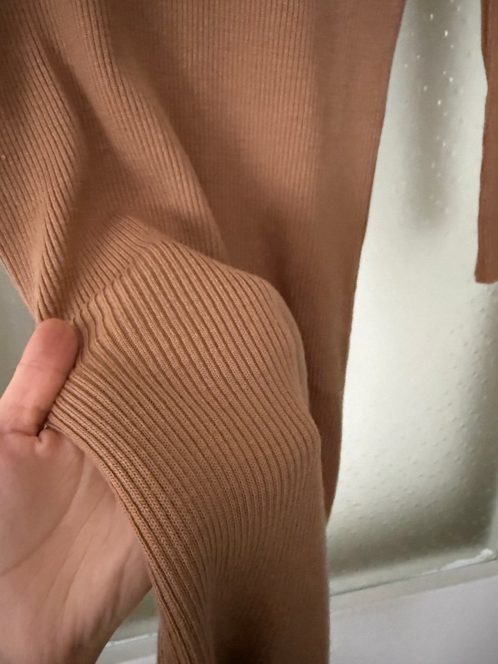 Uzun Kollu camel Dar Kesim Elbise - Görsel 5