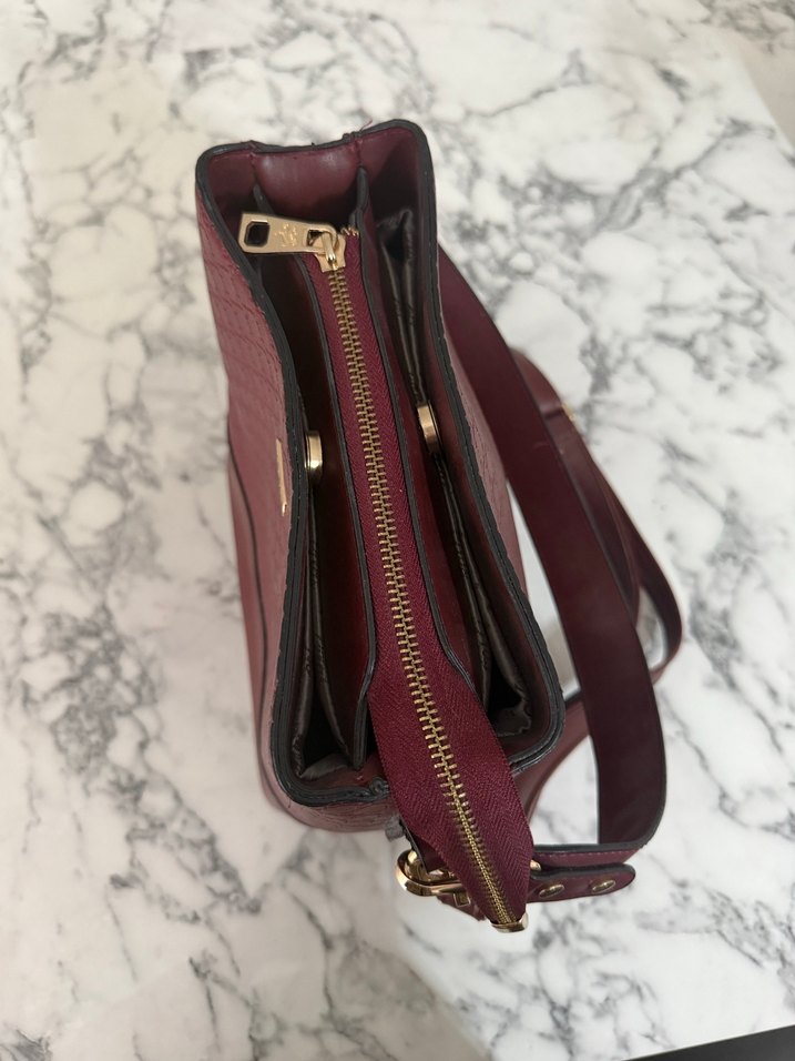 Bordo Deri Kadın Çanta - Görsel 4