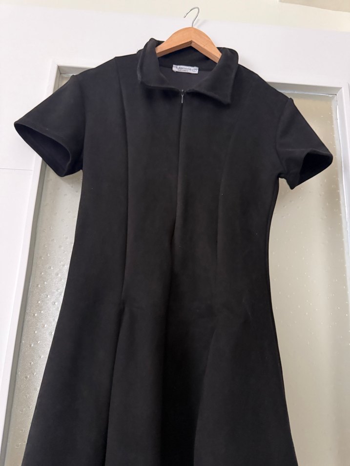 Siyah Kısa Kollu Midi Goth Elbise - Görsel 5