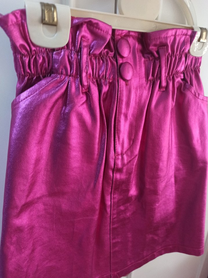 Parlak Pembe Düğmeli Kız Çocuk Etek - Görsel 2