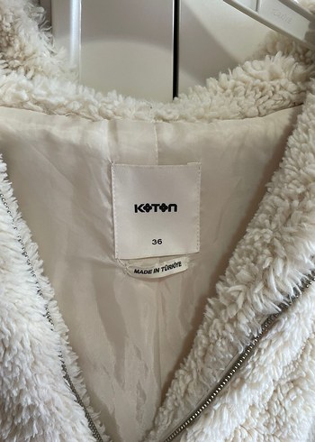 Koton Kapüşonlu, Peluş Detaylı krem Kadın Ceket