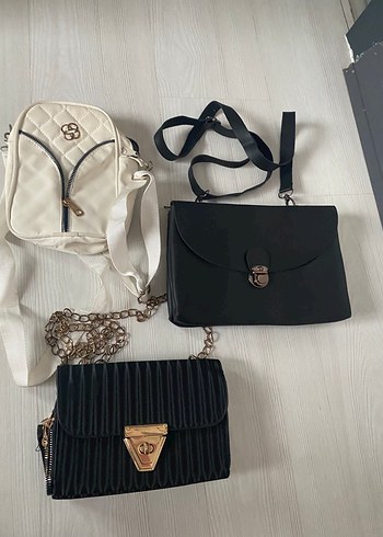 Zara Sikligin 3 Yolu Siyah Ekru Canta Seti