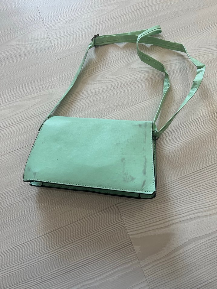 Vintage Stil Pastel Yeşil Deri Kadın Clutch - Görsel 3