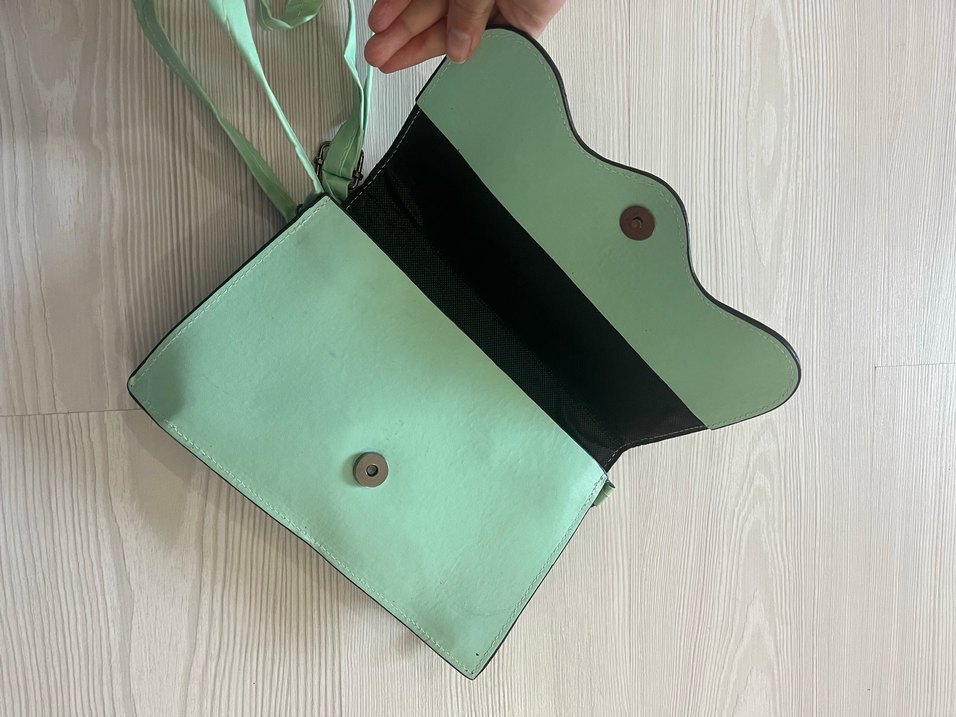 Vintage Stil Pastel Yeşil Deri Kadın Clutch - Görsel 2
