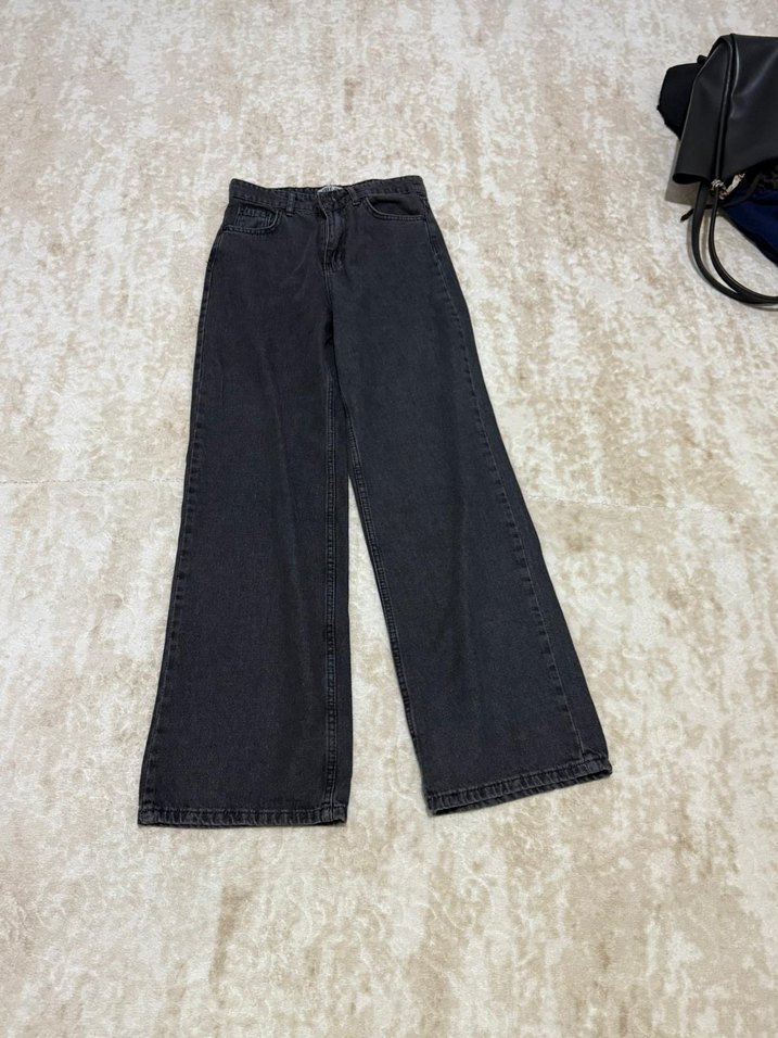 Kadın Gri Bol Kesim Midi Kot Pantolon - Görsel 2