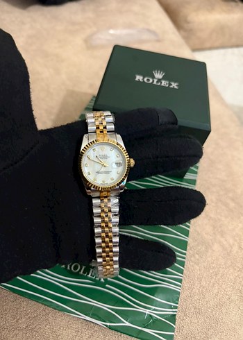 Beyaz Parlak Taşlı Rolex Kadın Saati - Görsel 6