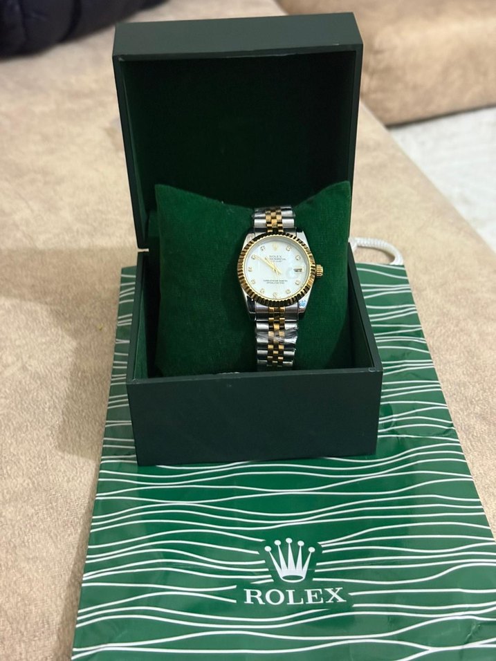 Beyaz Parlak Taşlı Rolex Kadın Saati - Görsel 4