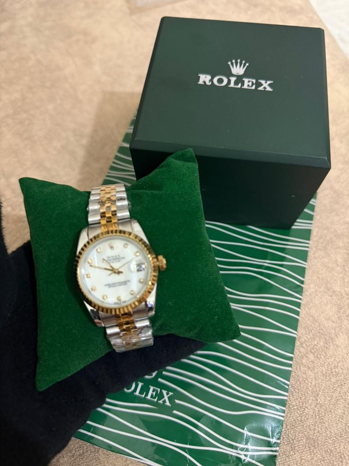 Beyaz Parlak Taşlı Rolex Kadın Saati - Görsel 5