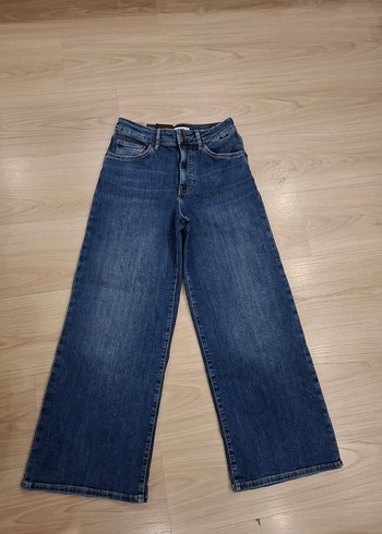 Kadın Mavi Bel Detaylı Midi Denim Pantolon