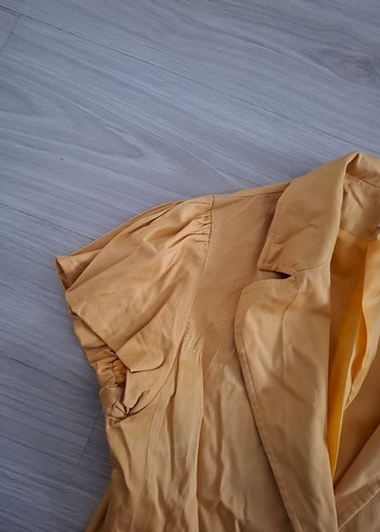 Düğmeli Bej Keten Kadın Blazer - Görsel 2