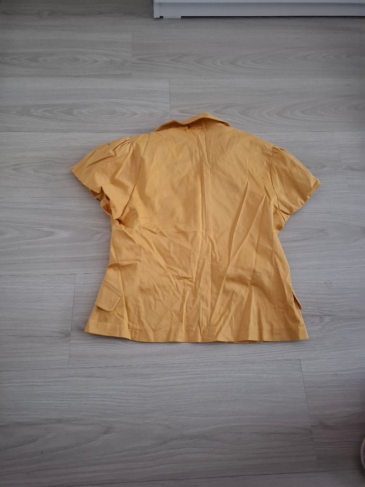 Düğmeli Bej Keten Kadın Blazer - Görsel 4