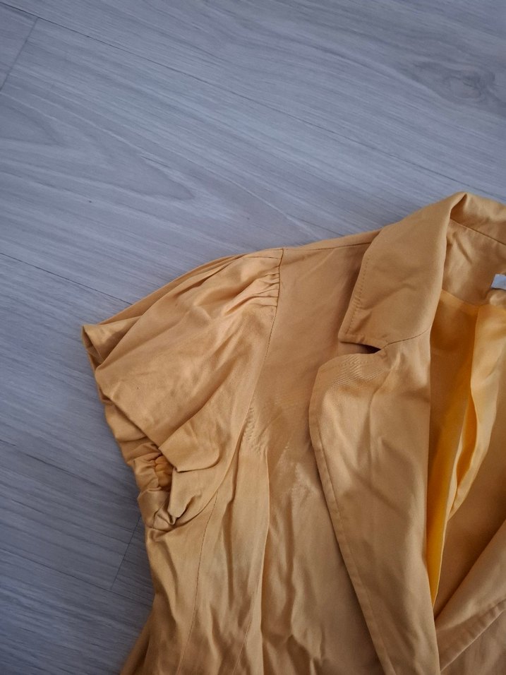 Düğmeli Bej Keten Kadın Blazer - Görsel 2