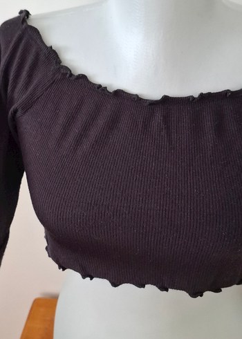 xs Beden Siyah Mini Fırfırlı Triko Bluz