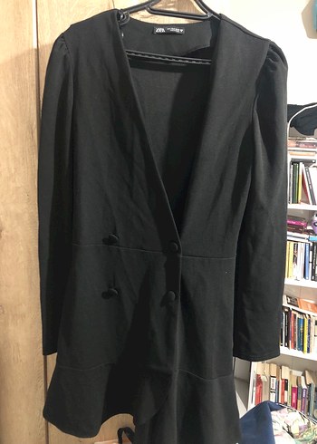 Düğmeli Siyah Midi Kadın Blazer elbise - Görsel 2