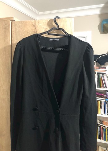 Düğmeli Siyah Midi Kadın Blazer elbise - Görsel 3