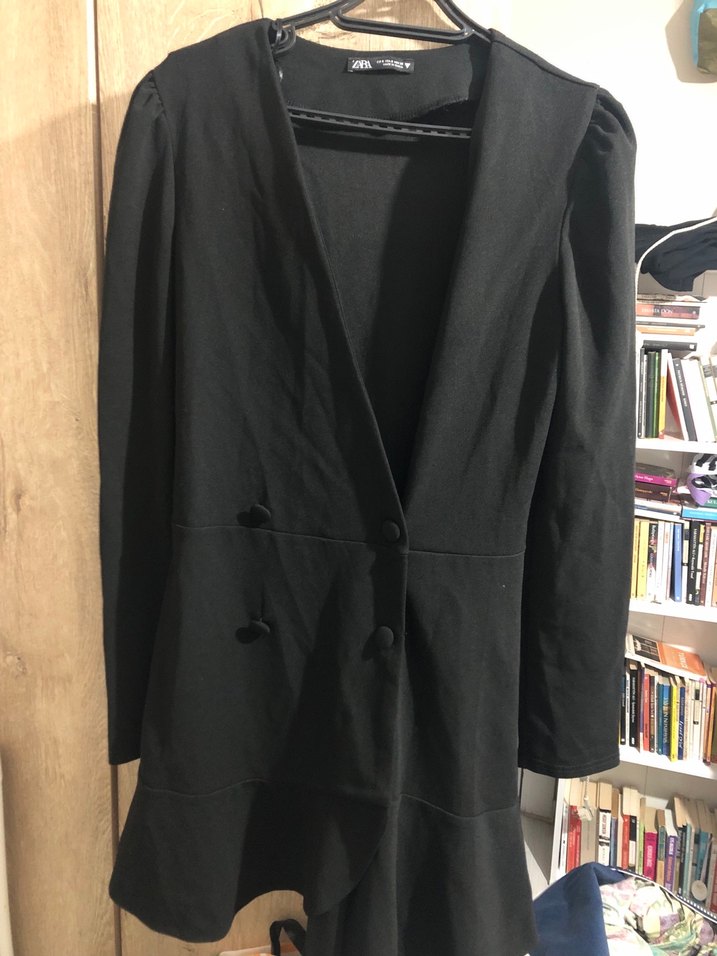 Düğmeli Siyah Midi Kadın Blazer elbise - Görsel 2