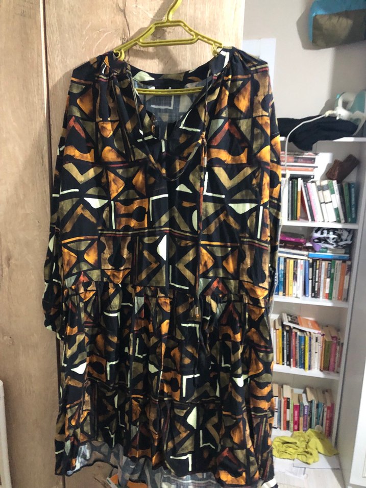 Desenli, V Yakalı, Uzun Kollu Hamile Tunik - Görsel 2