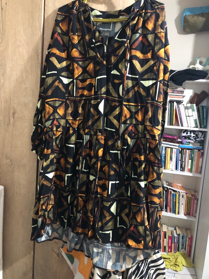 Desenli, V Yakalı, Uzun Kollu Hamile Tunik - Görsel 3