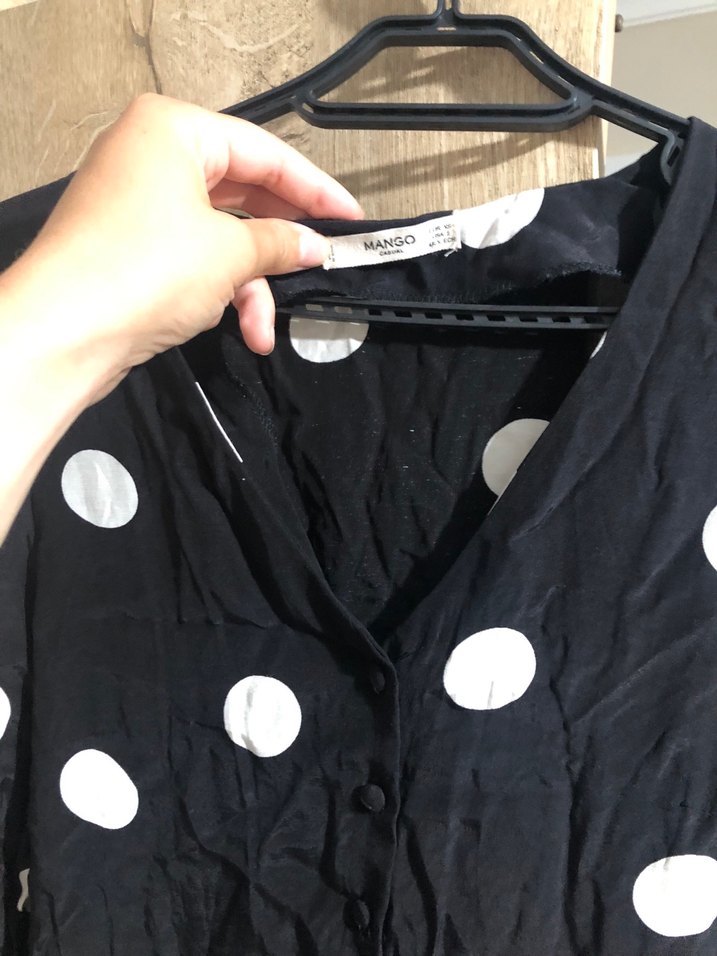 Siyah Beyaz Puantiyeli Uzun Pamuk Elbise - Görsel 3