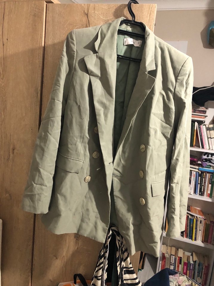 Yeşil Keten Kadın Blazer Ceket - Görsel 3