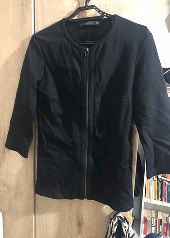 Fermuarlı Siyah Kadın Keten Ceket - Görsel 2