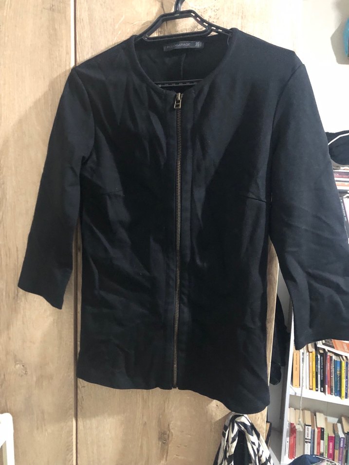 Fermuarlı Siyah Kadın Keten Ceket - Görsel 2