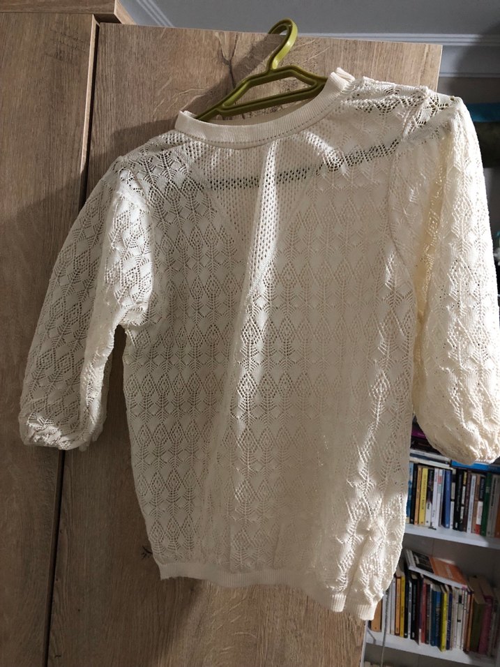 Beyaz Bohem Örgü Kadın Kazak - Görsel 2