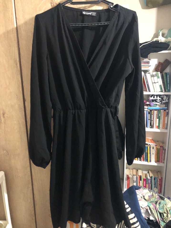 Siyah Uzun Kollu Midi Gotik Kadın Elbise - Görsel 2